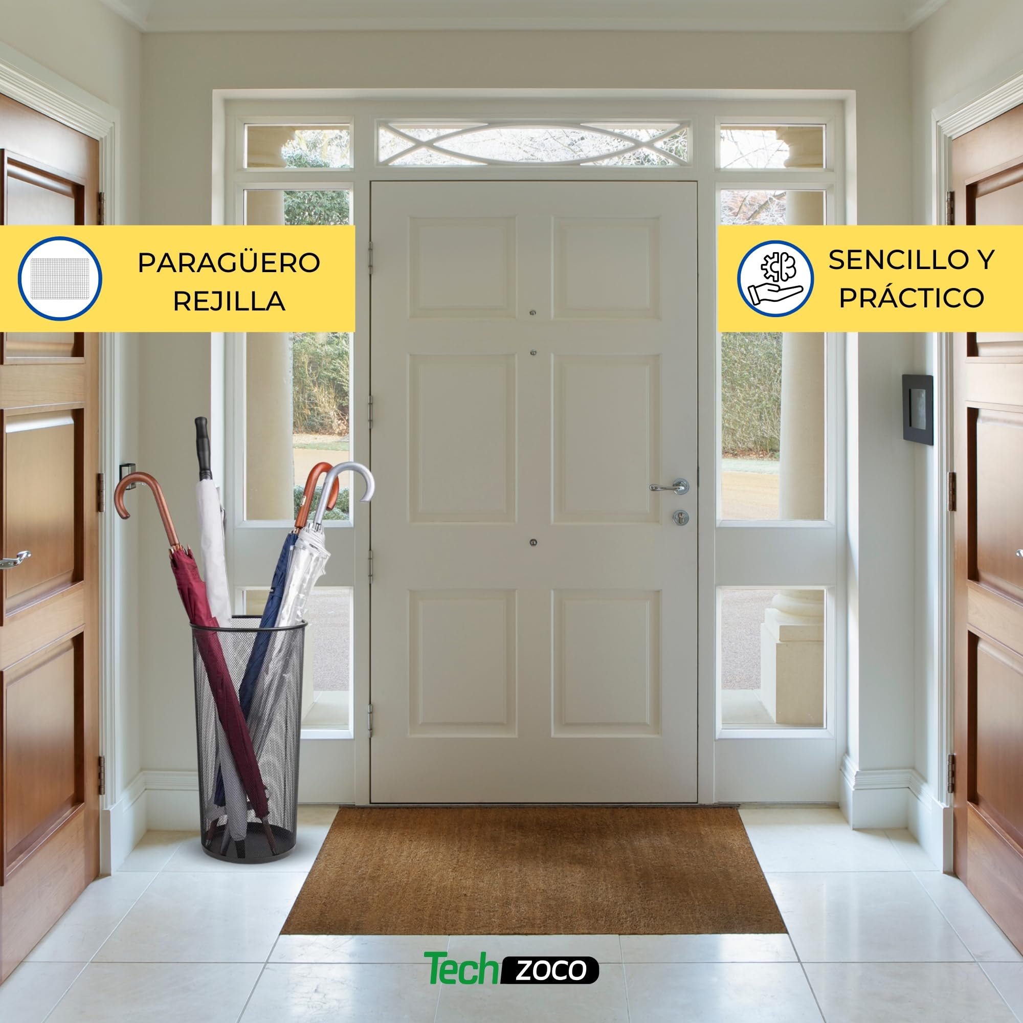 TECHZOCO Paragüeros de Malla Metálica, Soporte para Paraguas de Malla metálica, Porta Paraguas, Recipiente para Paraguas, Paragüero metálico de Malla, Altura 50 cm y diámetro 25 cm, Negro