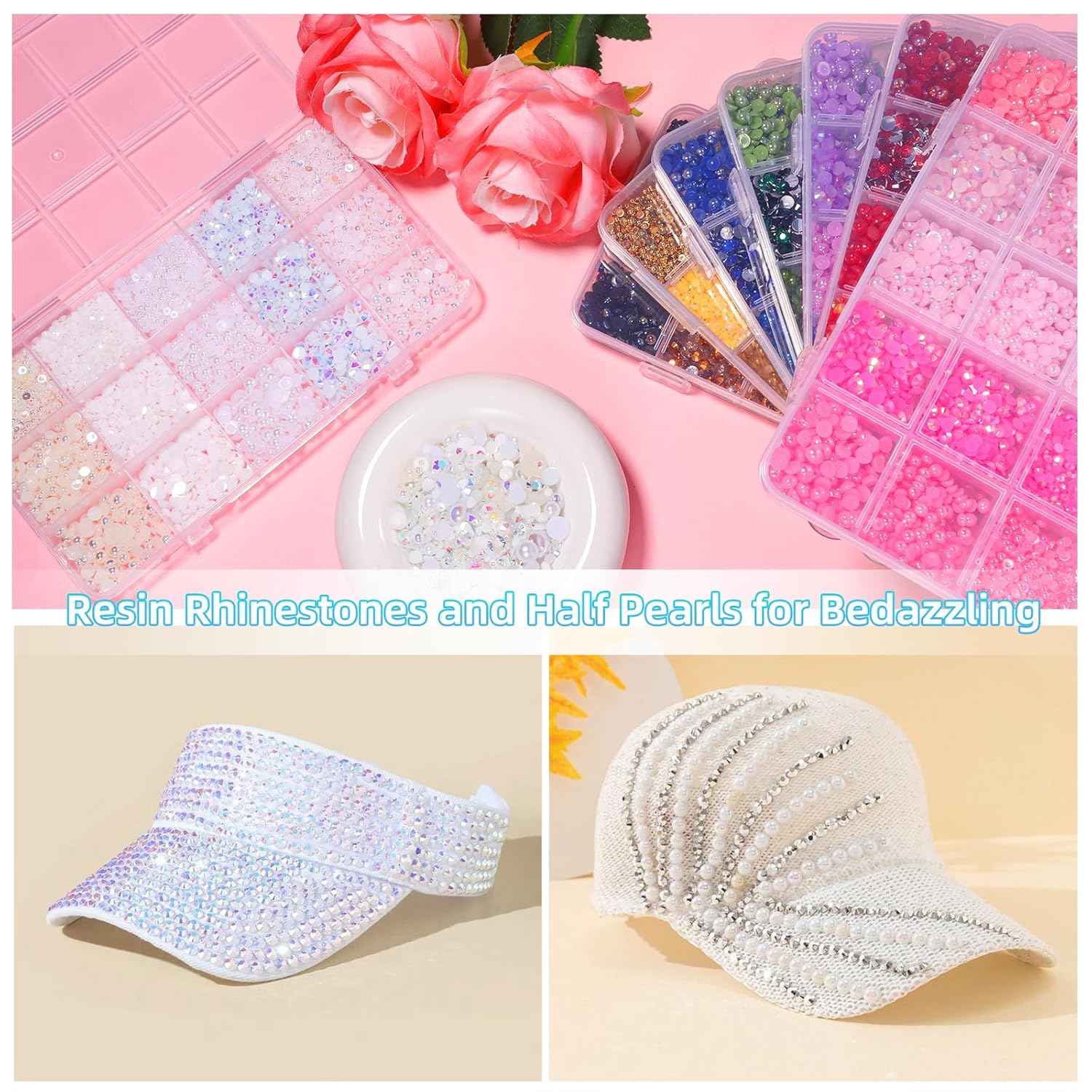 12000 Pcs White Flatback Pearls and Rhinestones for Crafting, 3-5 mm Jelly Resin Rhinestones, Mixed Size Half Pearl Bedazzling Gems for Nail DIY Crafts Mugs Bottles Tumblers Clothes Makeup - Image 5