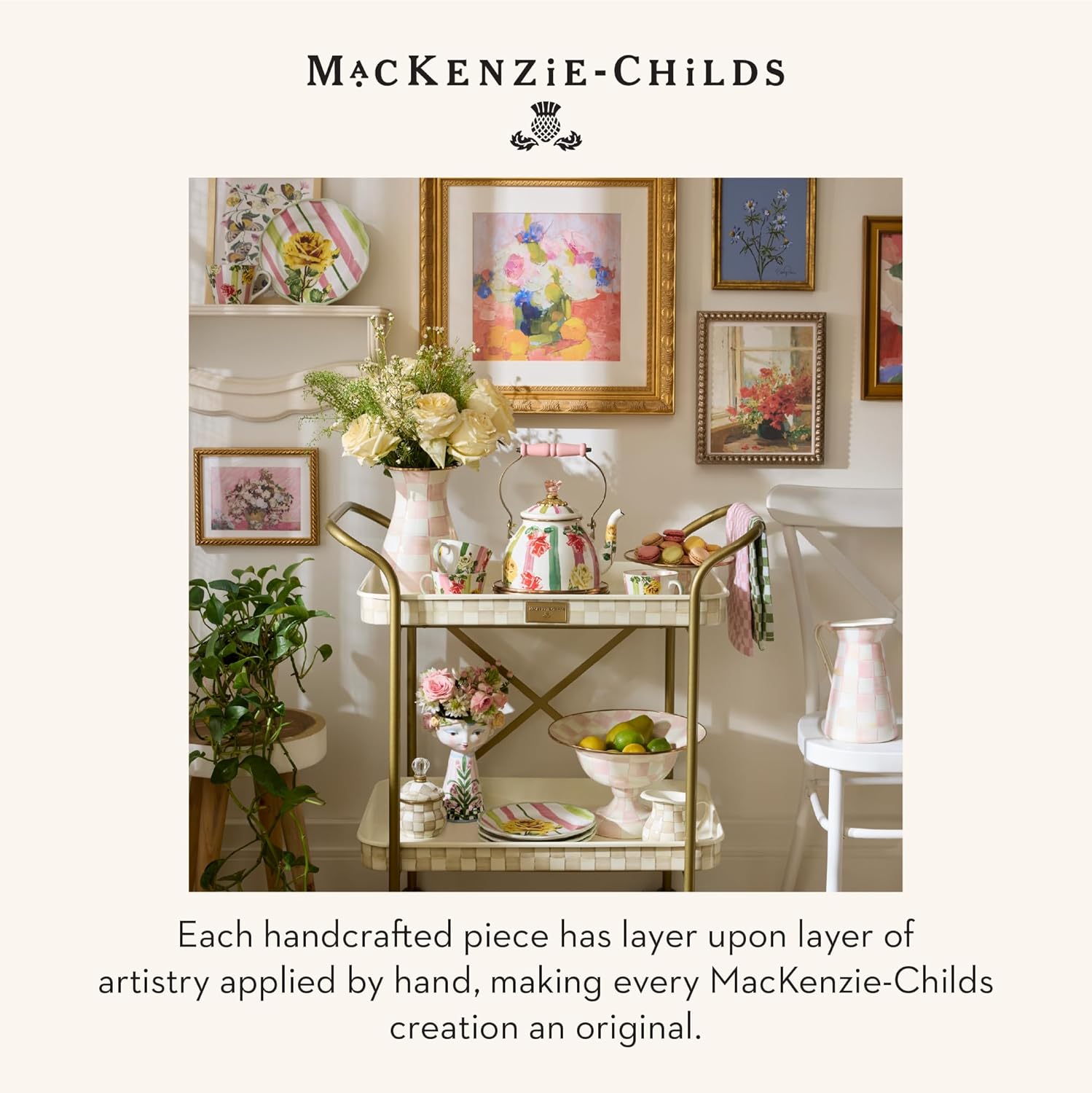 MACKENZIE-CHILDS Set of 4 Cheese Spreader Set, Stainless-Steel Butter Spreaders, Rosy Meadow