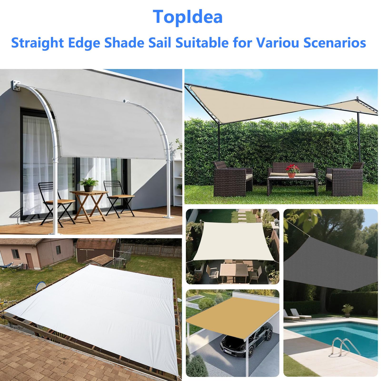 Sonnensegel Wasserdicht Rechteckig 4x4m Gerade Kante Segeltuch Schattensegel Sonnenschutz Terrasse UV-Schutz Wetterfest PES Sunsegel mit Ösen und Seil für Balkon Pergola und Garten Hellgrau
