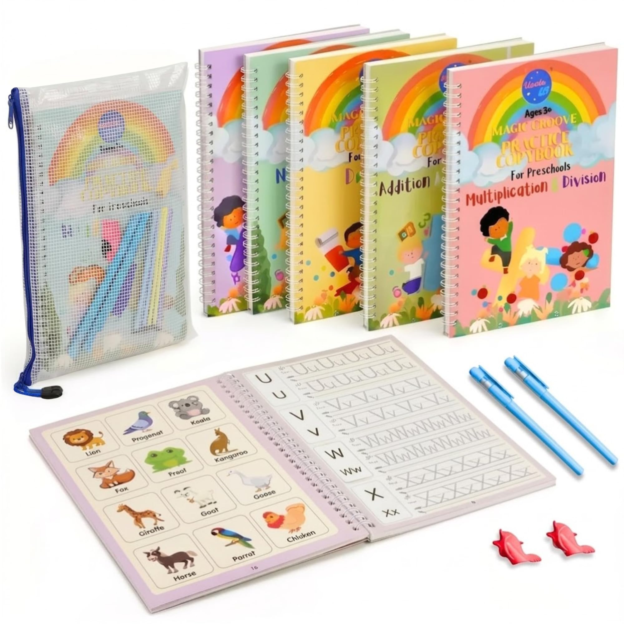 Magic Handwriting Practice Workbooks - Large Grooved Hand Writing Books for Kids 3-8, Toddler Writing Practice, Preschool Activity Books, Large Size 24x16cm