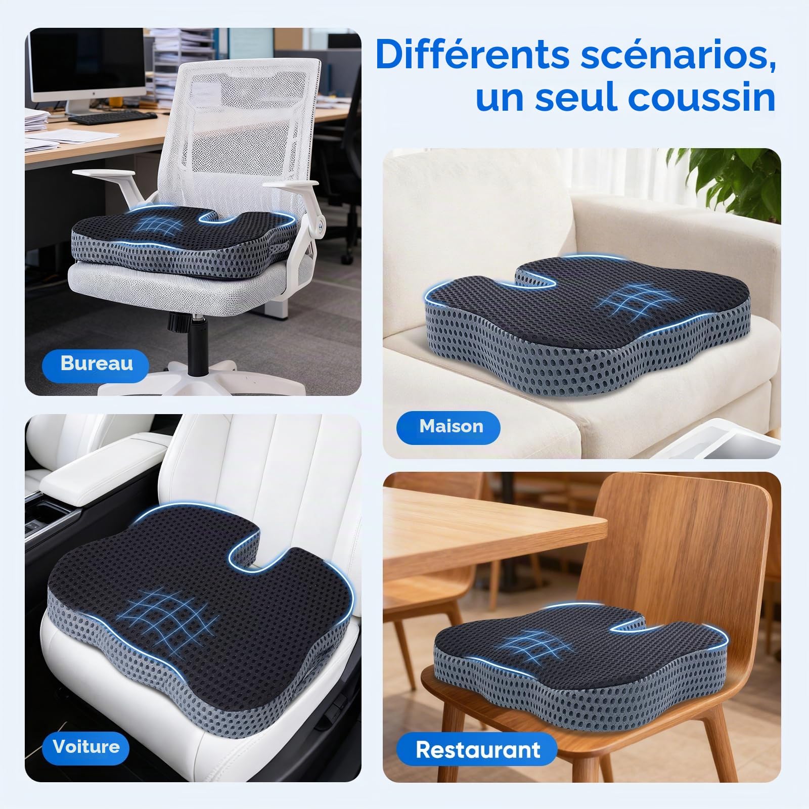 Qutool Grand Coussin d'assise en Mousse à mémoire de Forme Chaise de Bureau Coussin d'assise Confortable pour Une Assise Longue