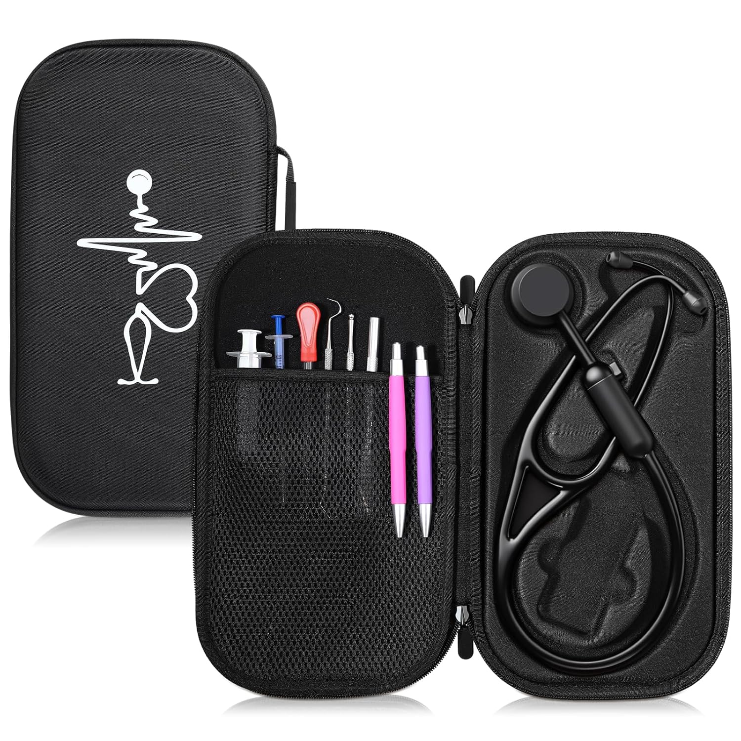 Threlaco 1 Pack Digital Stethoscope Case with Printed Pattern 13.19 x 7.48 x 1.77 Inches Large Travel Carrying Case Storage Bag Compatible with Digital or Cardiology Stethoscope