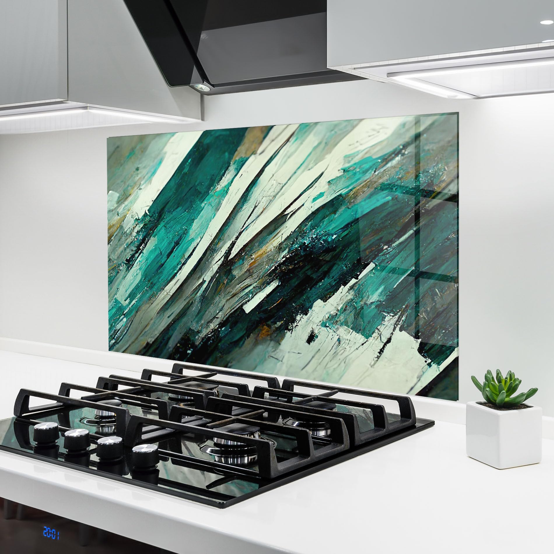 ARTHUB® Crédence de Cuisine en Verre 70x100 cm, Abstract Green Artwork | Protection Contre Les éclaboussures, Revêtement Mural en Carreaux, Plaque en Verre, Verre trempé, Abstrait, Art Abstrait