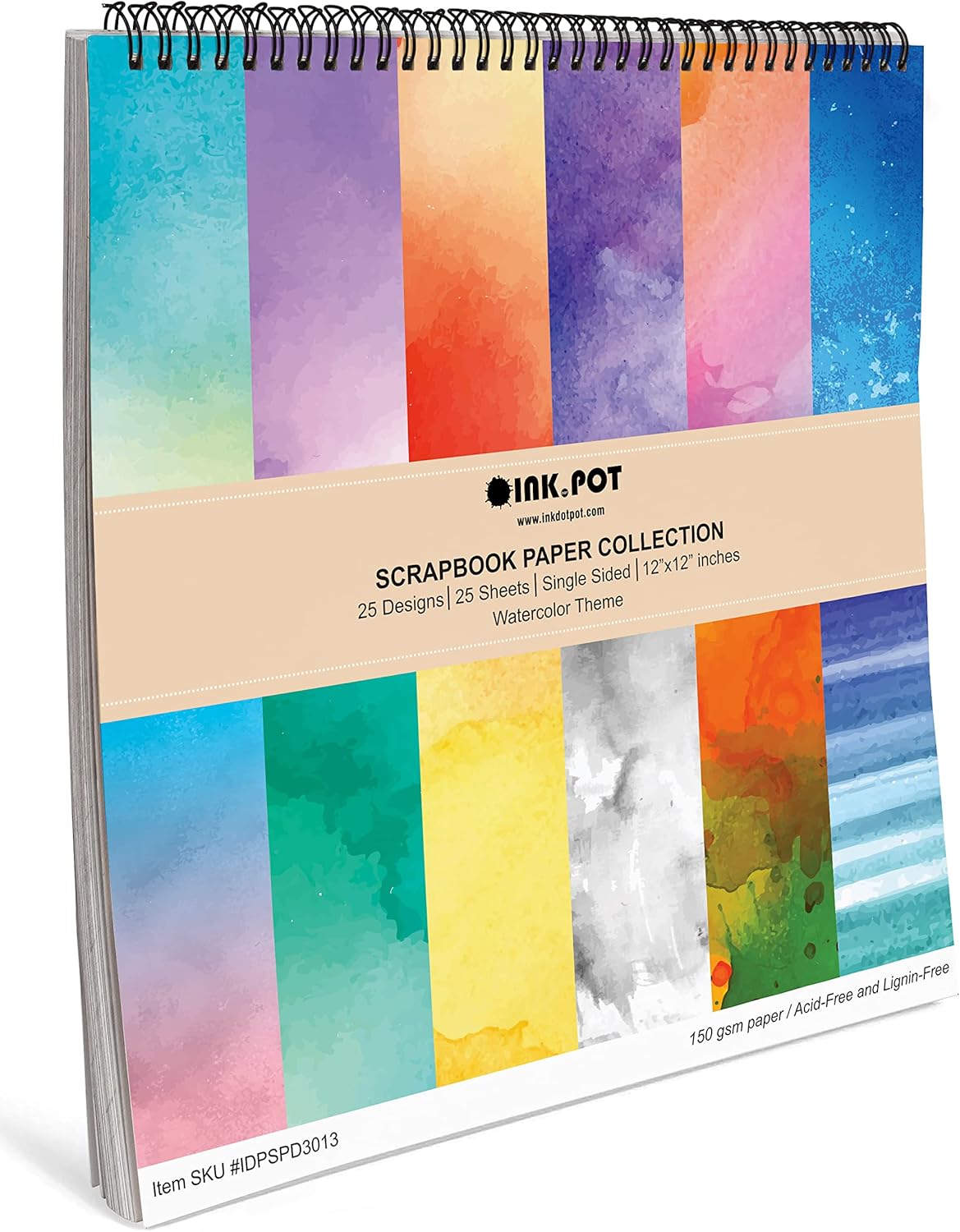 25 Sheets Water Color Texture Scrapbook Paper Pad 12x12, Single-Sided Scrapbook Paper- Colorful Cardstock Paper Scrapbooking DIY Decorative Cardmaking Supplies- Journal Craft Paper