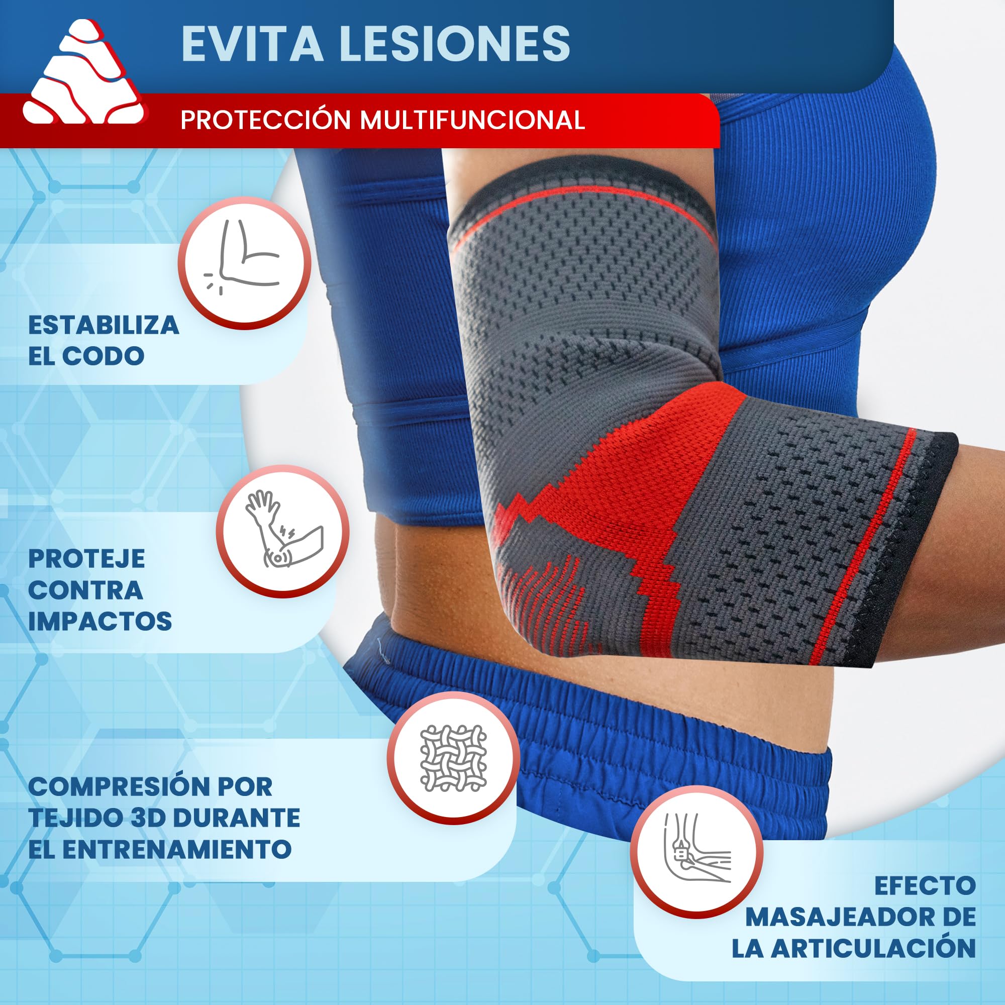 2 Pcs Coderas Epicondilitis Hombre y Mujer con Almohadilla de Silicona Masajeadora y Compresión por Tejido 3D Transpirable. Coderas Para Tendinitis, Codo de Tenista, Pádel, Crossfit y Gym (X-Large)