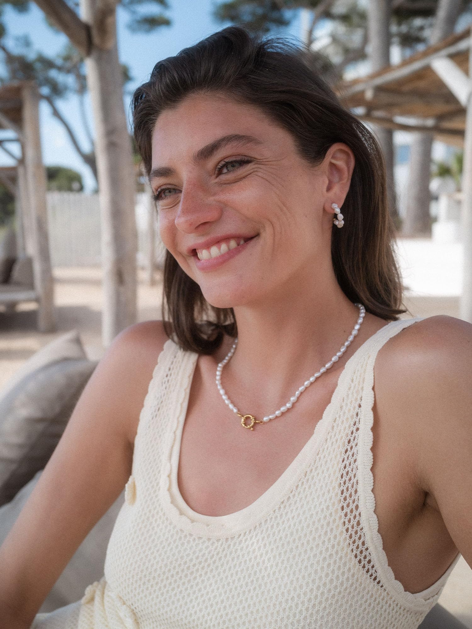 Purelei Organic Pearl - Orecchini a cerchio in acciaio inox con vera perla d'acqua dolce, placcati in oro 14 K/18 K, 23 mm, eleganti gioielli di perle da donna