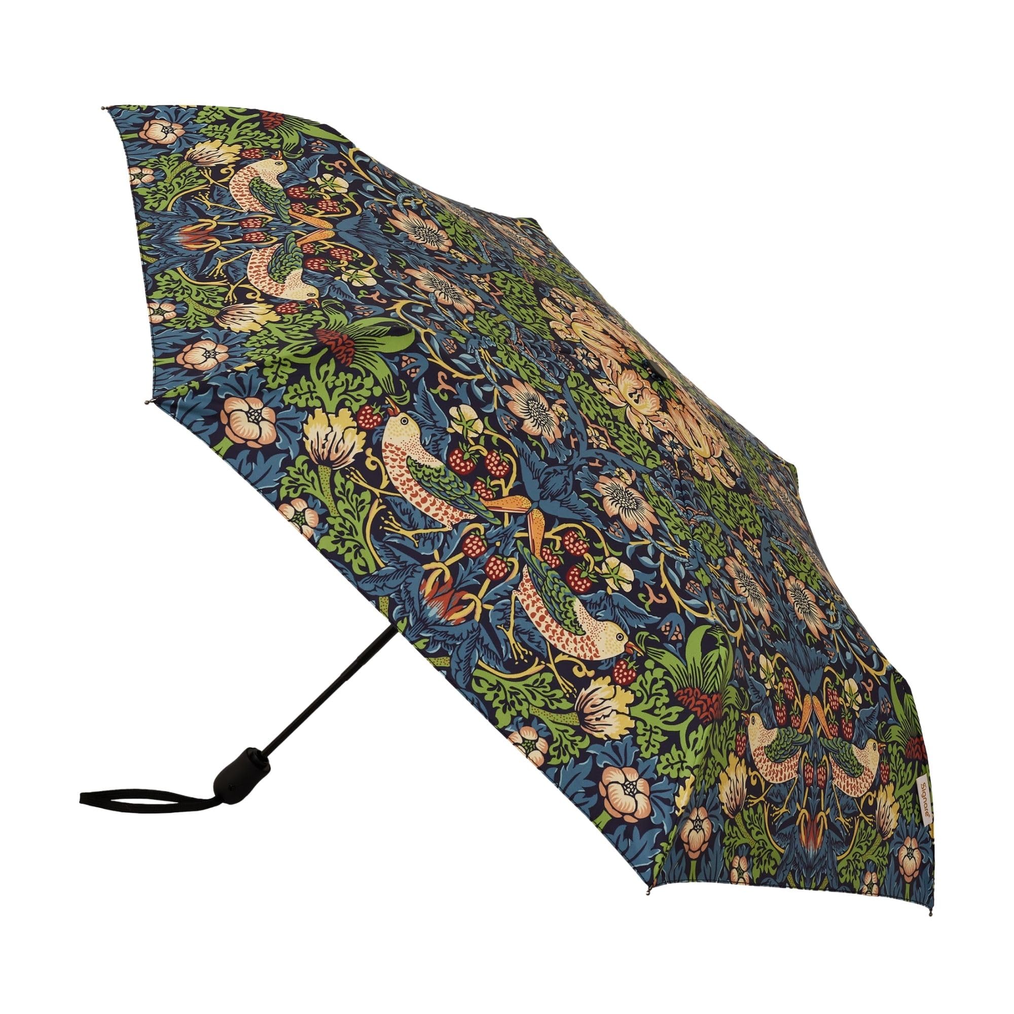 Signare Tapestry Automatic Folding Umbrella, William Morris Strawberry Thief Pattern, Blue Floral Design (Strawberry Thief Blue, UM-AUTO-STBL)