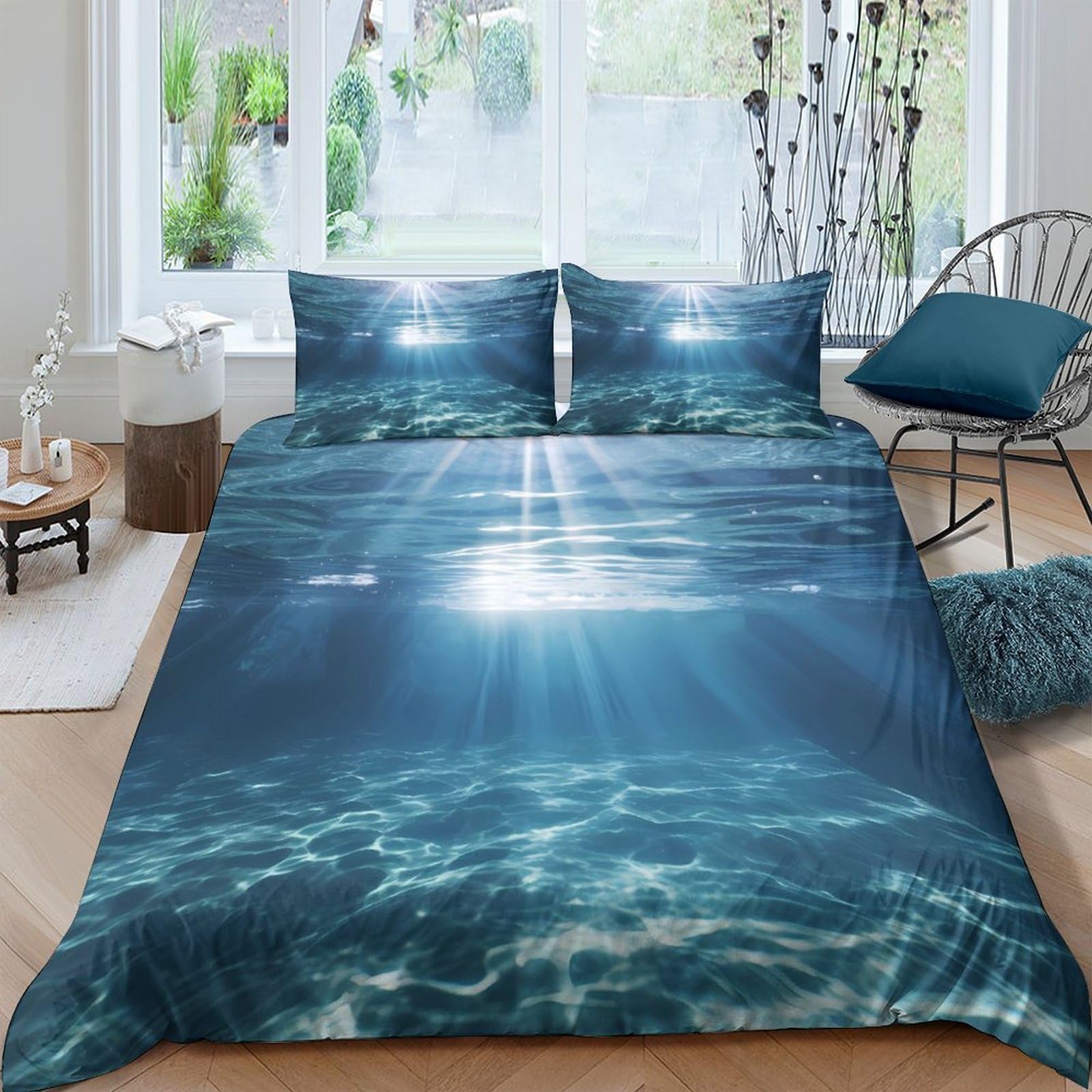 Ctjqhvkz Style-9 3D Printed Underwater Sunlight Fitted Sheet Microfiber Ocean Wave Bed Cover Anti-Slip Machine Washable Bedroom Decor Single（135X200cm）