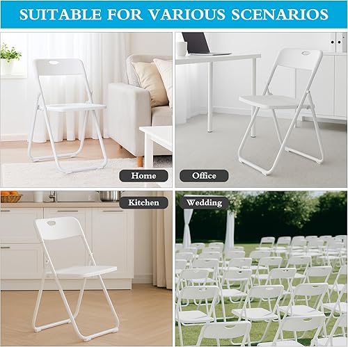 Miniatura 7 de Paquete de 6 sillas plegables de plástico blanco, sillas plegables ligeras con capacidad de 350 libras, marco de metal fácil de plegar y almacenar,