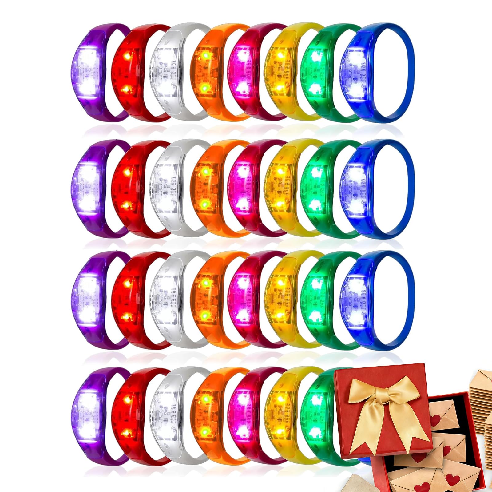 16/24/48pcs Sound Activated Flashing Light Up Bracelet, Multi-Color Silicone LED Glow Bracelets, Glow in the Dark, for Valentine's Day New Year Wedding Birthday Concerts Christmas
