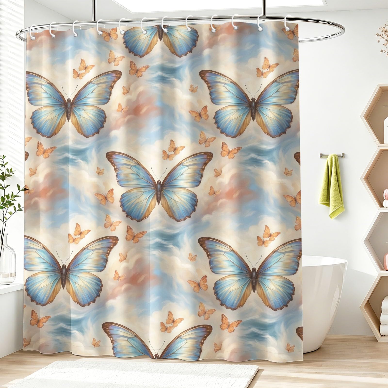 Dreamy Butterflies Tenda da doccia 120 x 200 cm, tenda da bagno in microfibra, impermeabile, per adulti e bambini, colore: azzurro