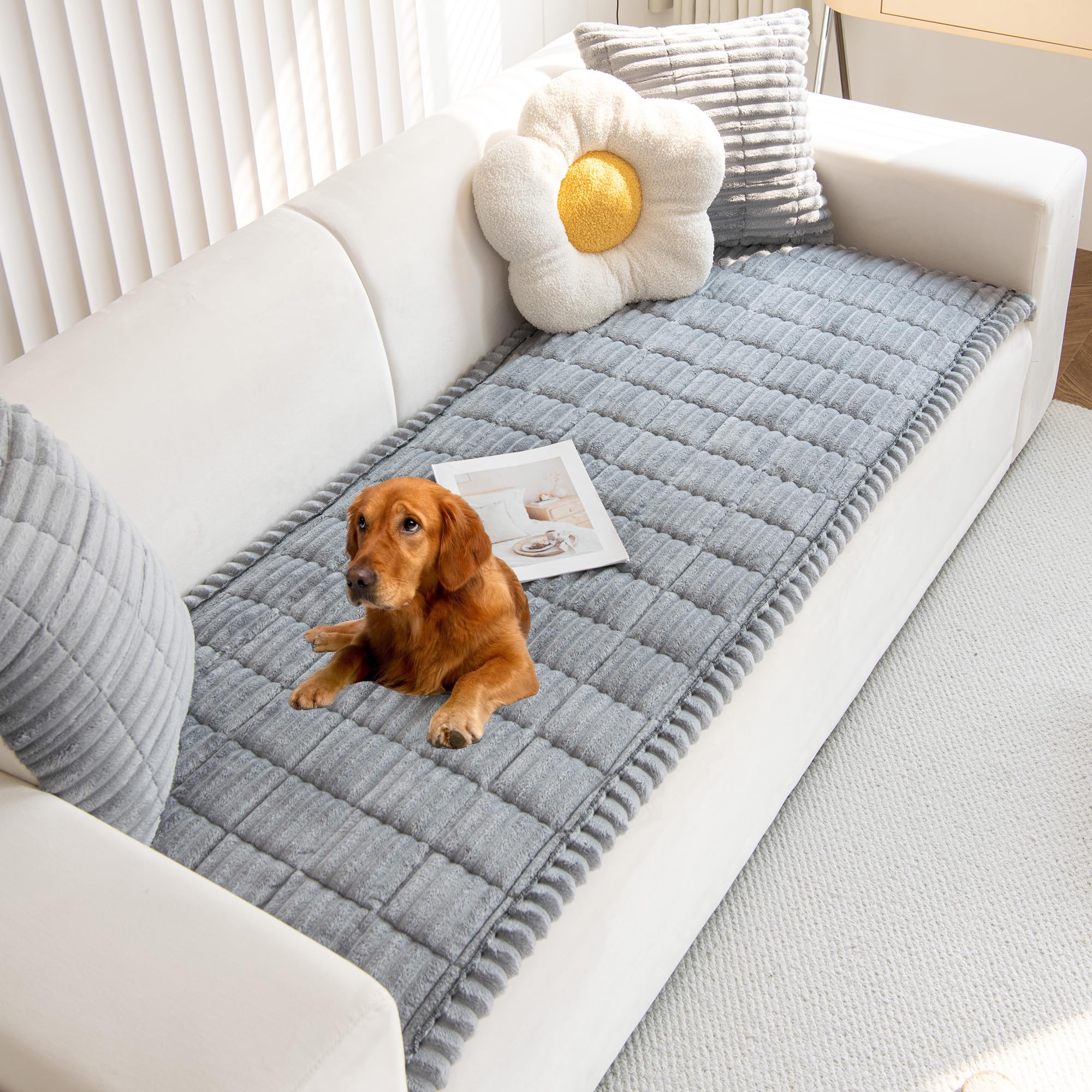 Mivnue Pet Couch Cover, Couch Covers for Dogs, Washable Dog Sofa Covers Couch Protector, Fuzzy Non Slip Couch Slipcover Pet Friendly (Light Grey, 27.6" x 82.7")