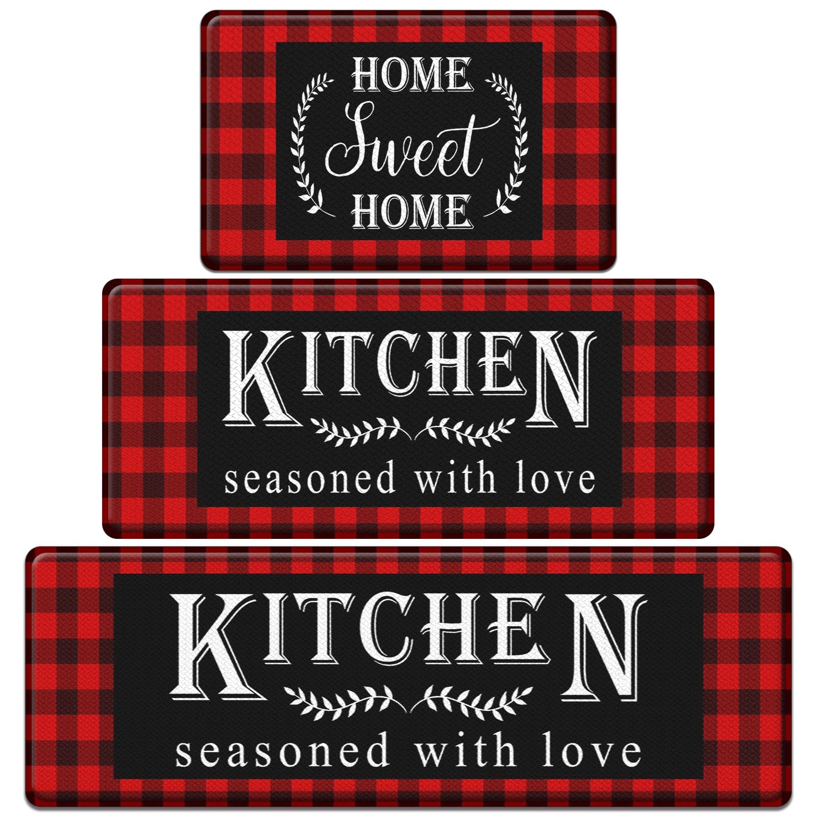Arttown Anti-Fatigue Kitchen Rug Set of 3, Waterproof Non-Slip, Buffalo