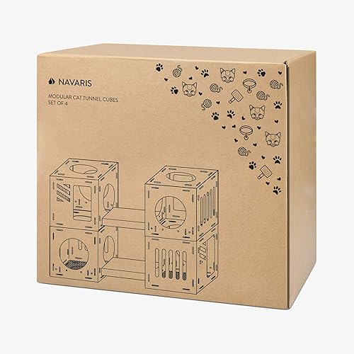 Miniatura 7 de Navaris Casa modular de cartón para gatos  Torre de juego configurable de cartón corrugado para gatos pequeños, gatitos, conejos  4 cubos con 2