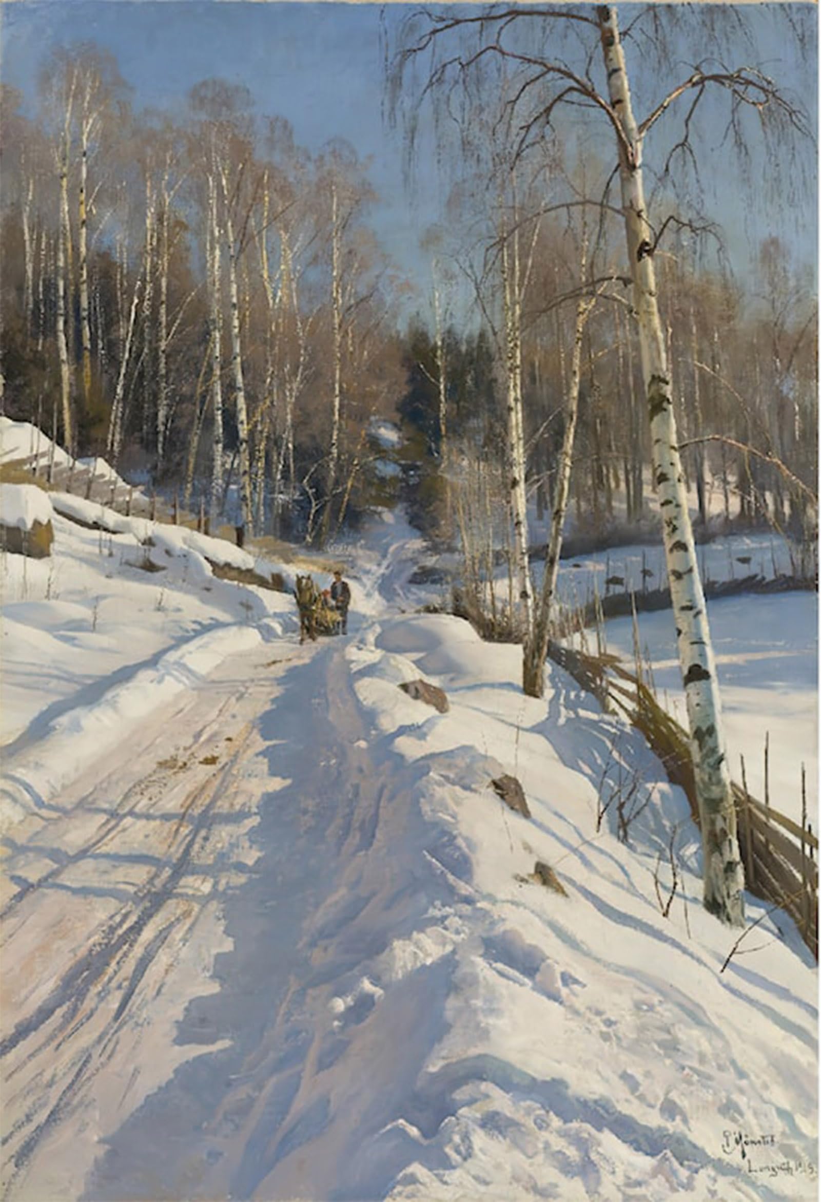 POSTERIIk Vintage Art Print Images Pictures Print Sleigh Ride on a Sunny Winter Day by Peder Modern Colour Posters for Office Home Decor 60x90cm