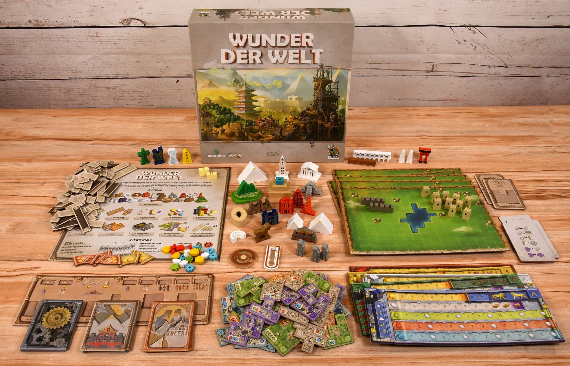Wunder der Welt | Familienspiel Brettspiel für 1–5 Spieler ab 14 Jahren | Legespiel mit Weltwundern aus Holz | Stadtbau mit Taktik & Strategie | 30–60 Min. Spielzeit | Deutsch
