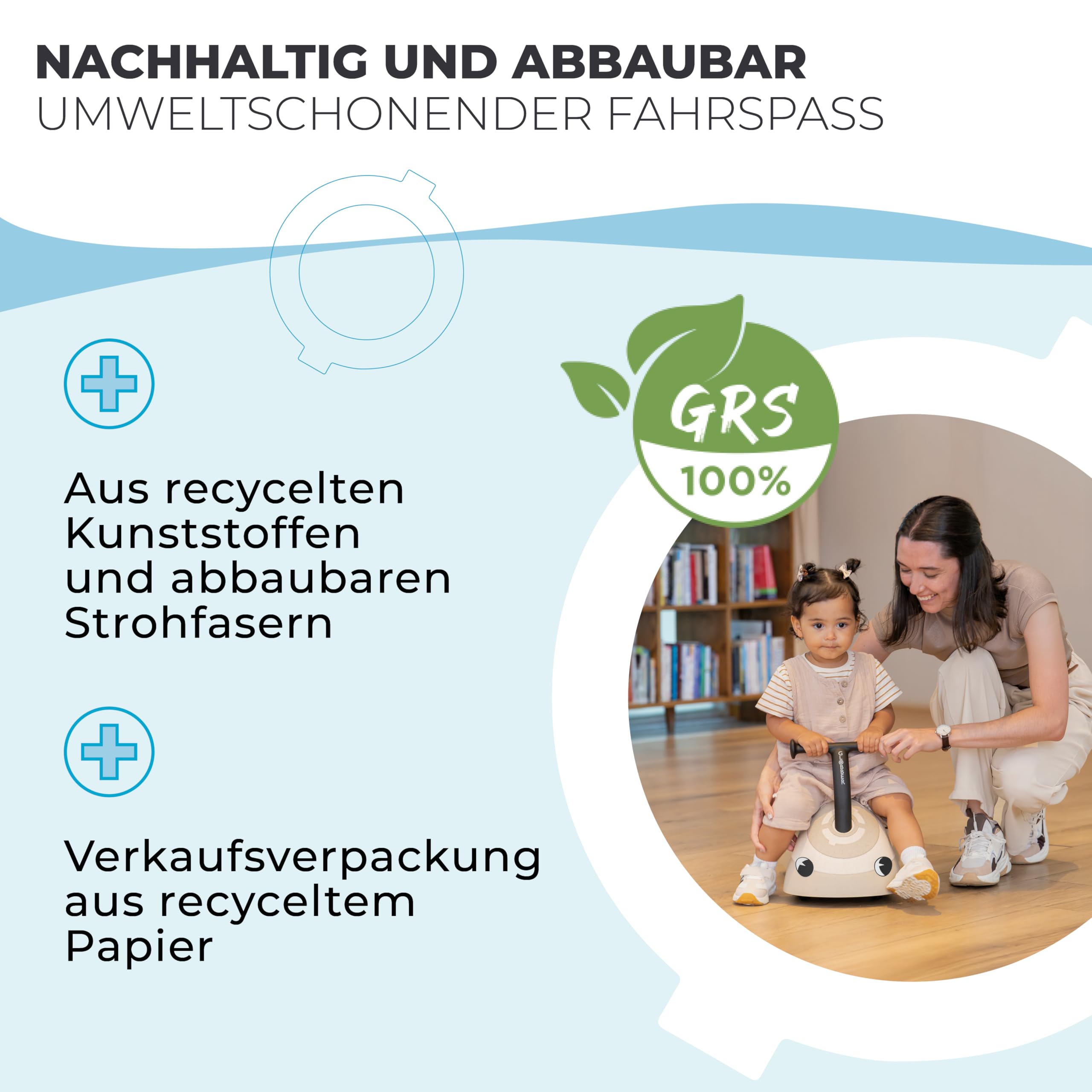 GLOBBER Walk N' ROLL 2in1 ECO – Lauflernwagen & Rutschauto ab 1 Jahr, Eva-Rollen, nachhaltiger Kunststoff mit Strohfasern, 2in1 umbaubar, kokos weiß