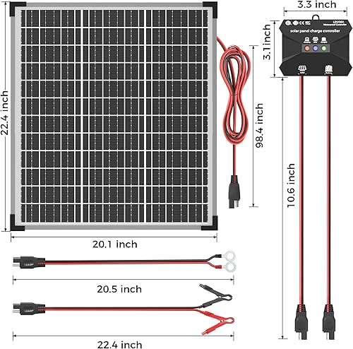 Miniatura 6 de Voltset Kit de panel solar de 50 W, cargador de batería solar de 12 V + controlador de carga MPPT de 10 A + soporte de montaje ajustable, cargador