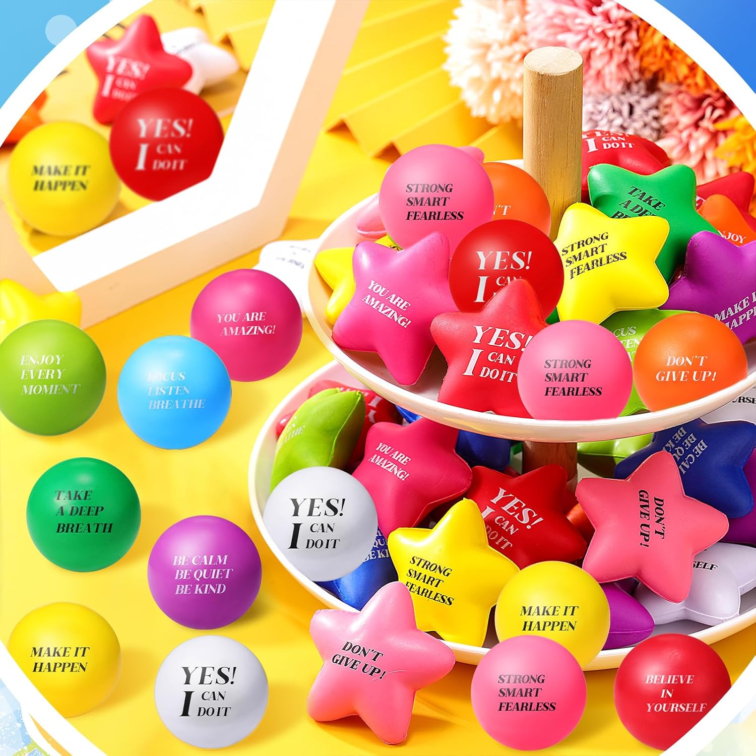 200 Pcs Motivational Stress Balls Bulk Quotes Relief Star Shape Anger Management Colorful Hand Excerise Foam Balls for Anxiety Tension, Fidget Stress Relief Party Supplies Gifts