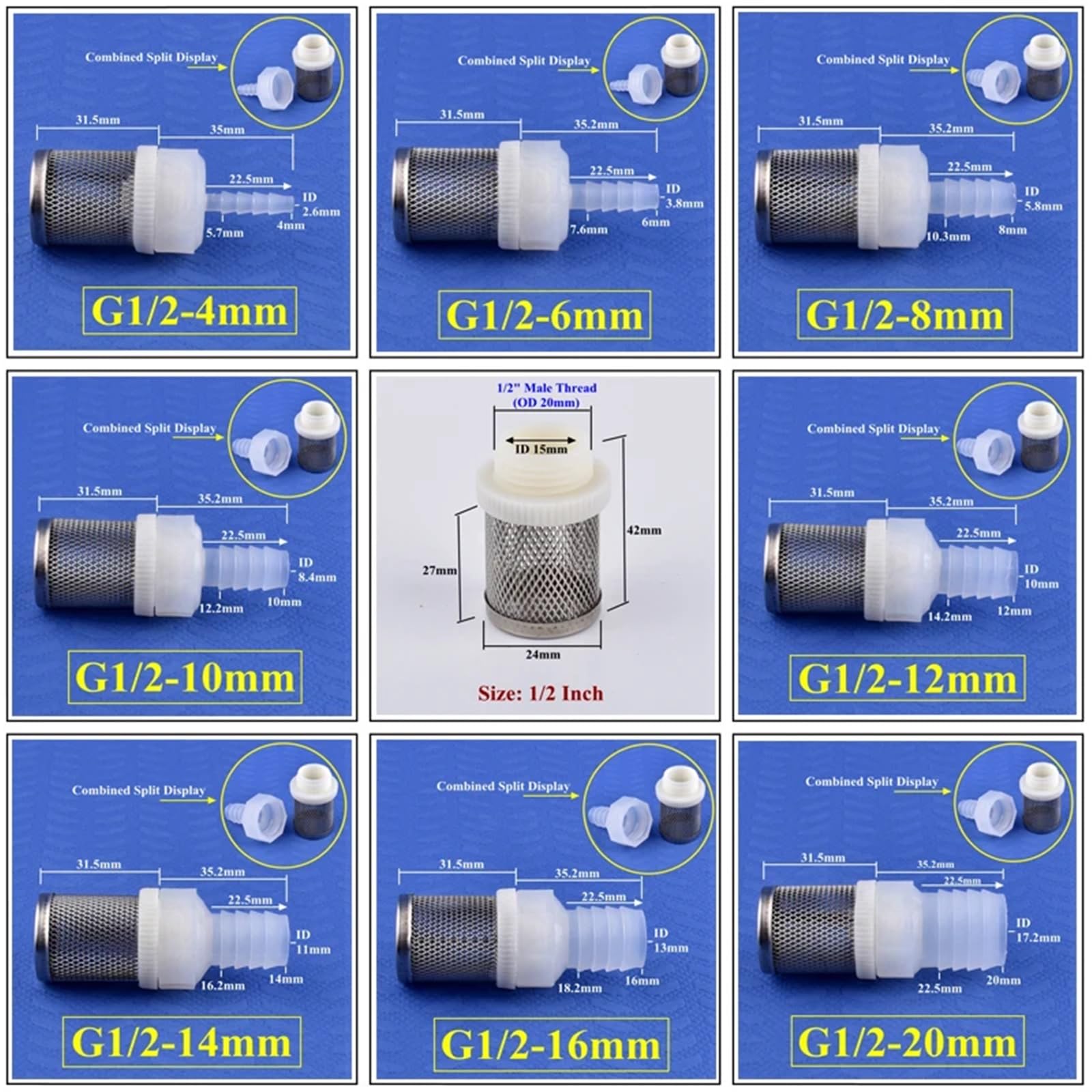 10 szt. 4 ~ 20 mm pompa wodna filtr wlotowy pagoda przegub akwarium wąż do akwarium (G1I2-12 mm)