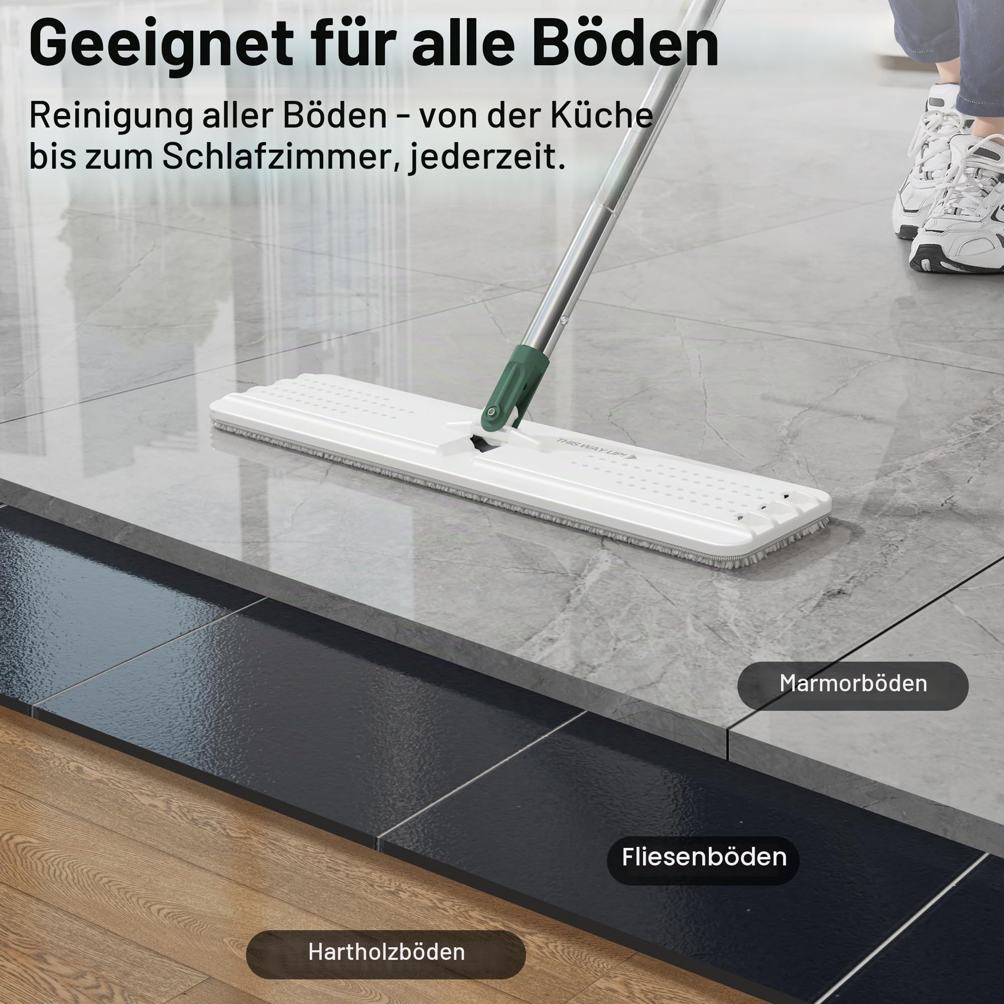 JOYMOOP Strapazierfähige kommerzielle Wischmopps für Bodenreinigung, Nass-Trocken-Wischmopp und Eimer-Set mit großem Fassungsvermögen, waldgrüner Wischeimer, inklusive 5 wiederverwendbaren 43,2 cm