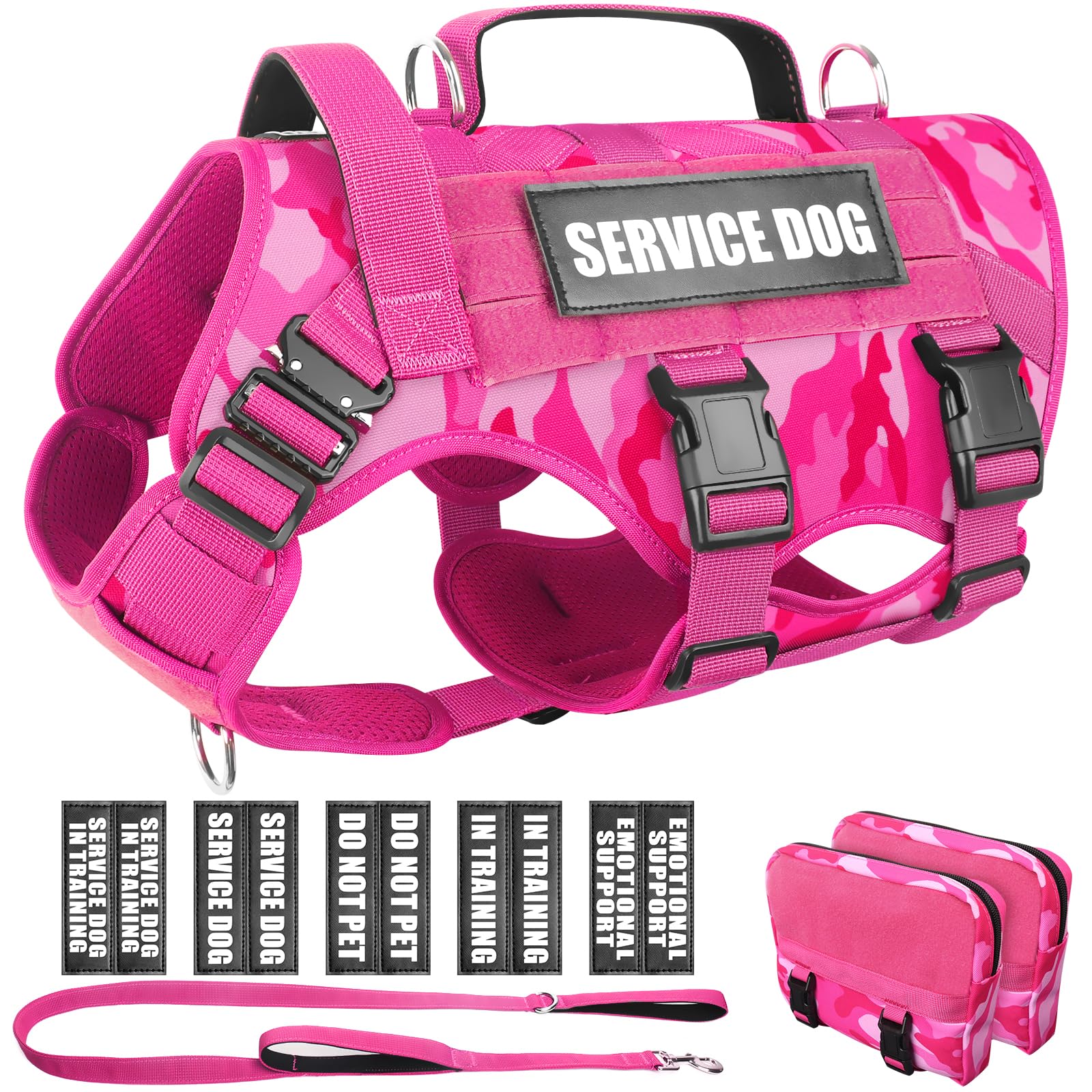 WINSEE Tactical Dog Harness with Dog Leash, Service Working MOLLE Vest with 10 Pet Patches for Dog, No Pull Military Harness and Backpack for Training Hunting Walking — image 1