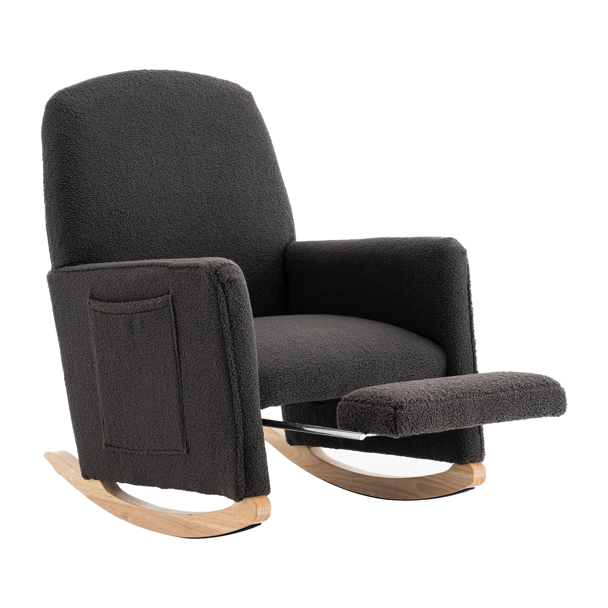 Soweiz Mecedora con taburete, sillón relax con otomana, mecedora para el salón, tela de peluche, 67x126x98 cm