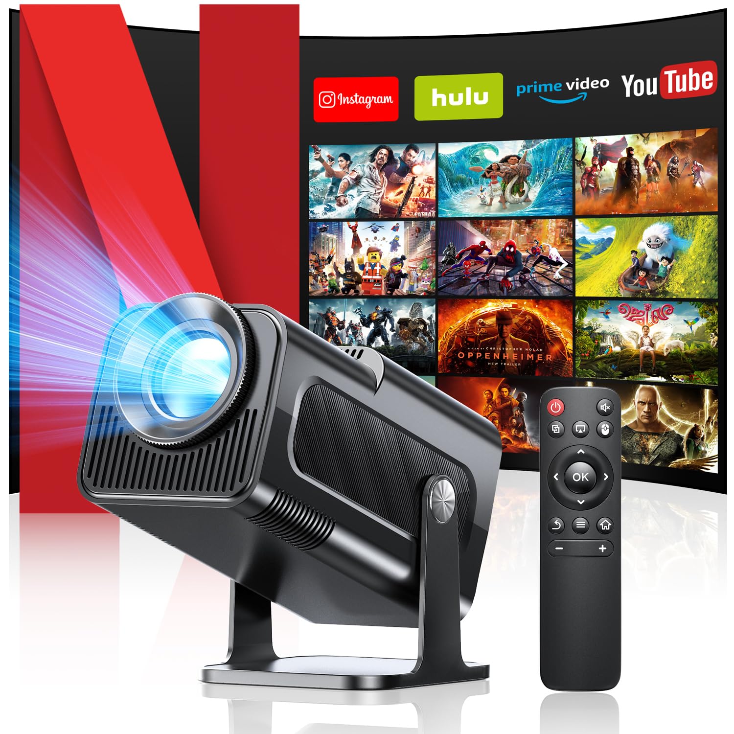 4K Projector, Mini Projector with WiFi 6 BT 5.4, Portable Video Projector with Android 11.0 and Auto Keystone, 230 ANSI Electric Focus, Compatible with HDMI/USB/TV Stick/Laptop, Black