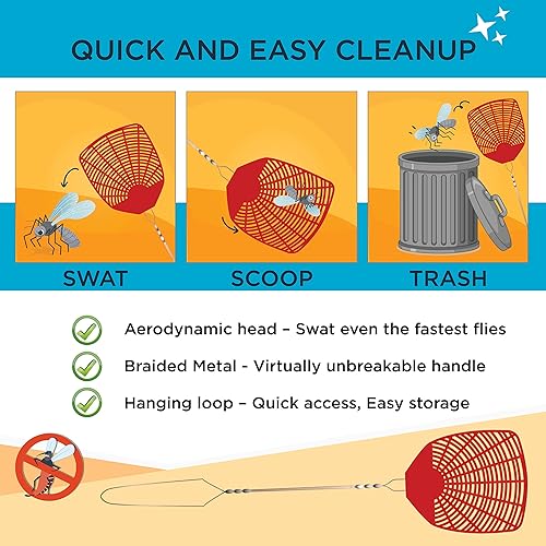 Miniatura 4 de Matamoscas para insectos y moscas  Mango extensible extra largo retráctil, paquete de 6 matamoscas  Interiorexterior  Matamoscas para control de
