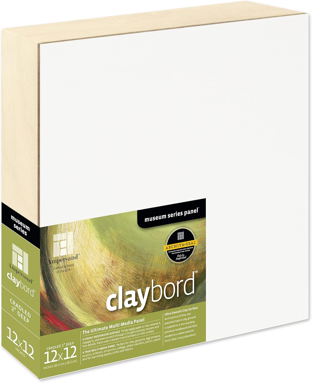 Ampersand Art Supply Wood Painting Panel Museum Series Claybord, 12" x