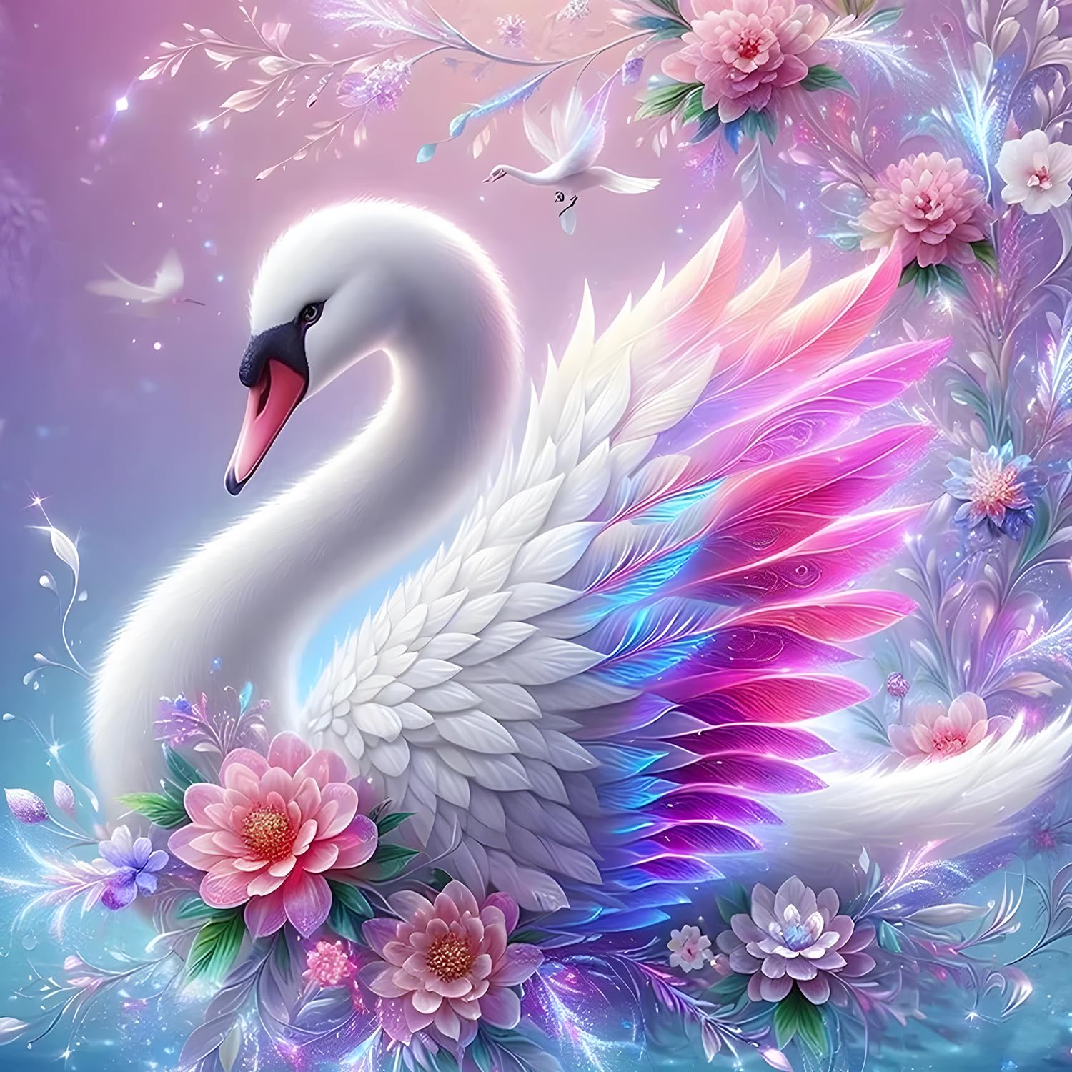 DPHERO Fantasy Swan Diamond Painting Kits for Beginners Adults,5D DIY Flowers Diamond Art Kits,Round Full Drill Dreamland Art Crafts,DIY Flowers Painting by Numbers for Home Wall Decor 12x12 inch