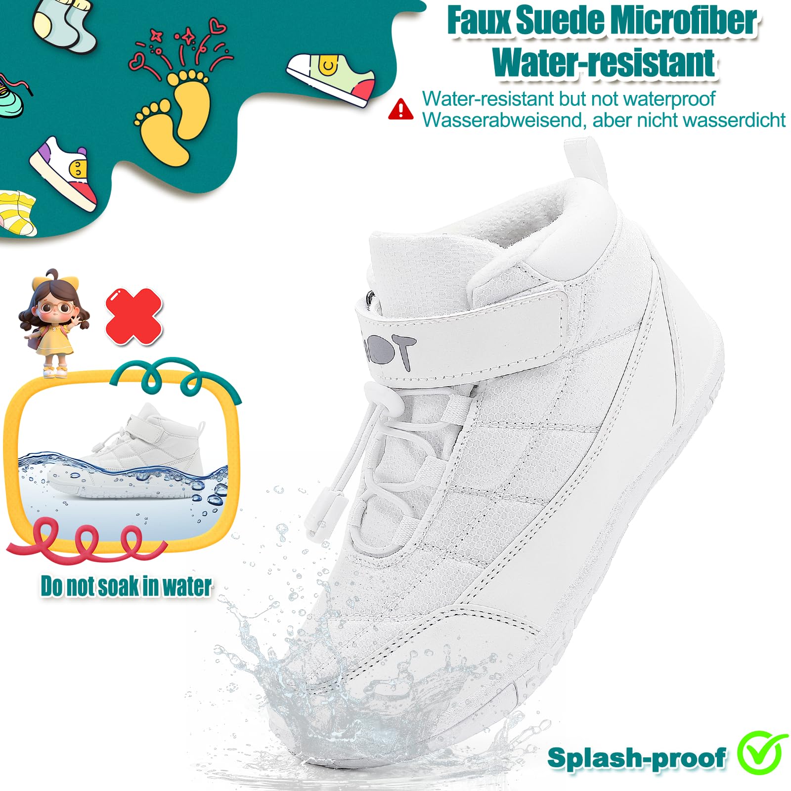 Wizshoe Botas Barefoot Lente Herfst Overgang Niño Niña Alta Zapatillas Resistente al agua Antideslizante Descalzas Minimalistas Sneakers Trekking Ligeras Cómodas Blanco 30EU