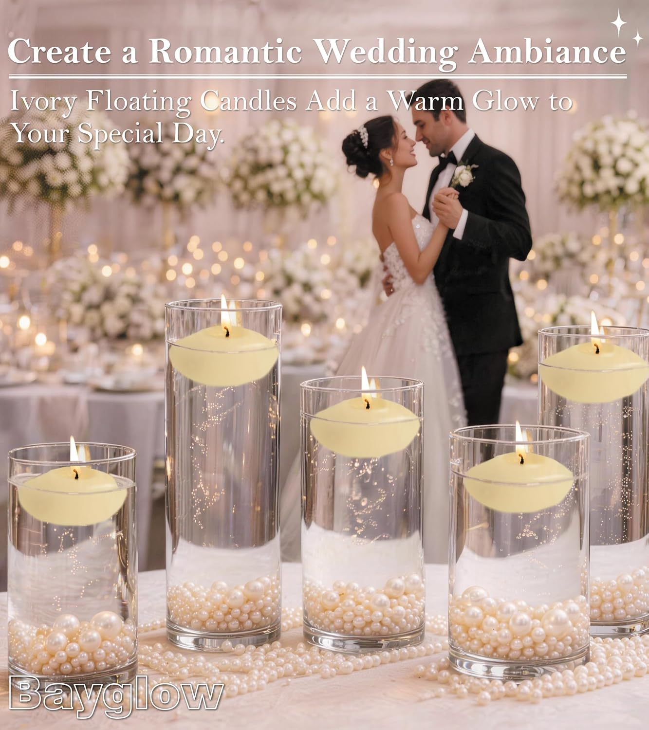Floating Candles Centerpieces 2-Inch - 24 Pack Ivory Small Wax Unscented Dripless Round Off White Floating Candles 4-6 Hours Long Burning Water Velas Flotantes Wedding Table Christmas Decor