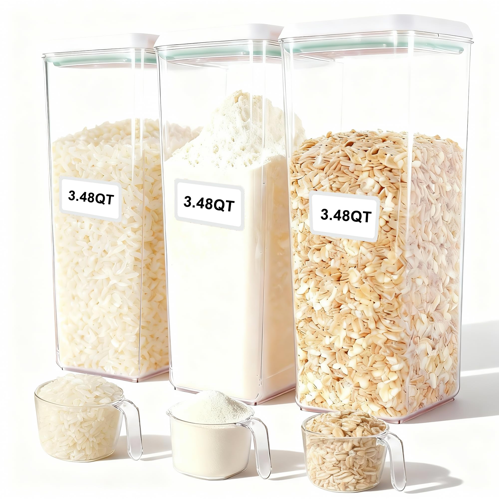 Recipiente hermético para cereales, 3300 ml, juego de 3 recipientes grandes de cereales con cucharas, dispensador de recipientes de almacenamiento de alimentos, perfecto para cereales,