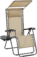 Yaheetech Zero Gravity Chair with Adjustable Canopy Shade - Foldable Outdoor Recliner w/ Cup Holder Tray & Carry Strap, Beige