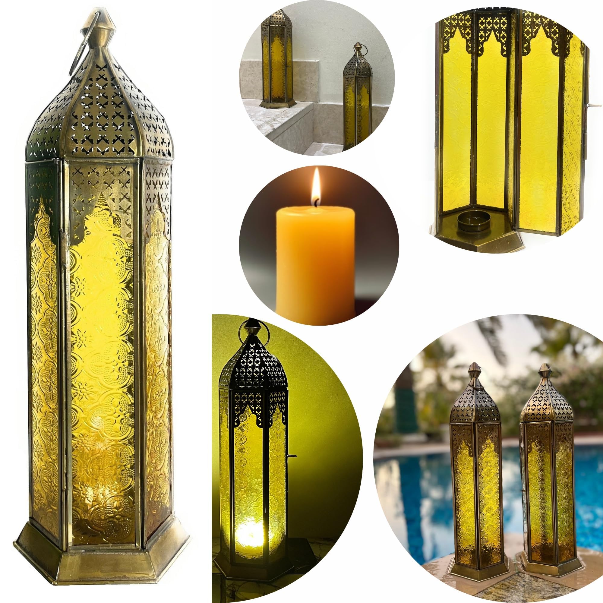 Moroccan Metal Lantern - Ramadan Lantern Decor, Arabic Lanterns for Indoor & Outdoor Use, Garden & Floor, Gold & Rose Gold Lanterns1 pc