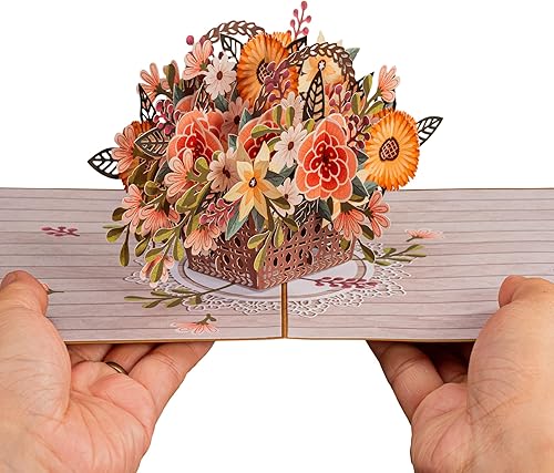 Miniatura 3 de Paper Love Tarjeta desplegable de cesta de flores rústica 3D, para otoño, cumpleaños, Acción de Gracias, pensando en ti, condolencias, recuperarse,