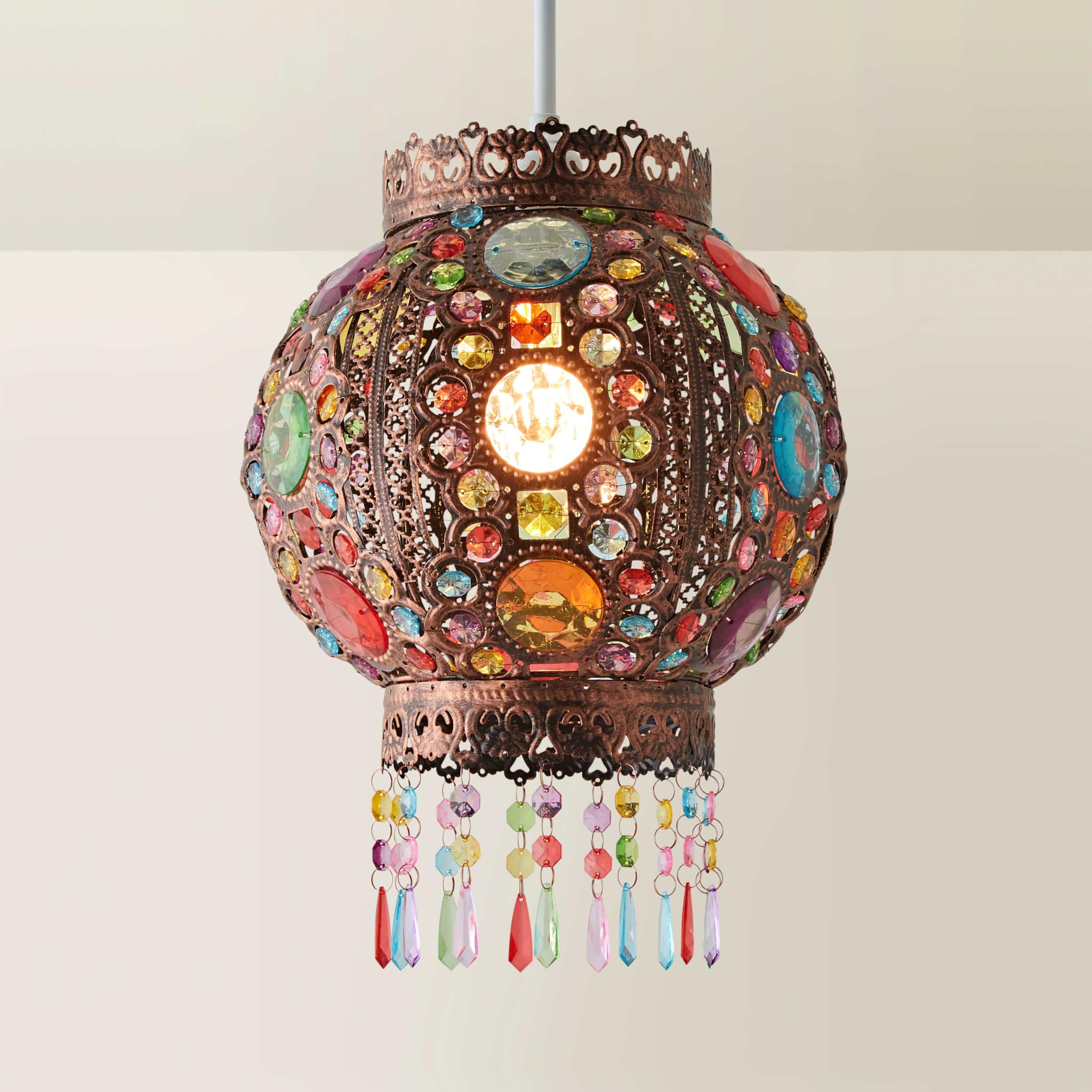 MiniSun | Bazaar Style Chandelier with Multi-Coloured Acrylic Jewel Droplets | Pendant Lights, Home Décor & Improvement Essential | 260mm Shade Width