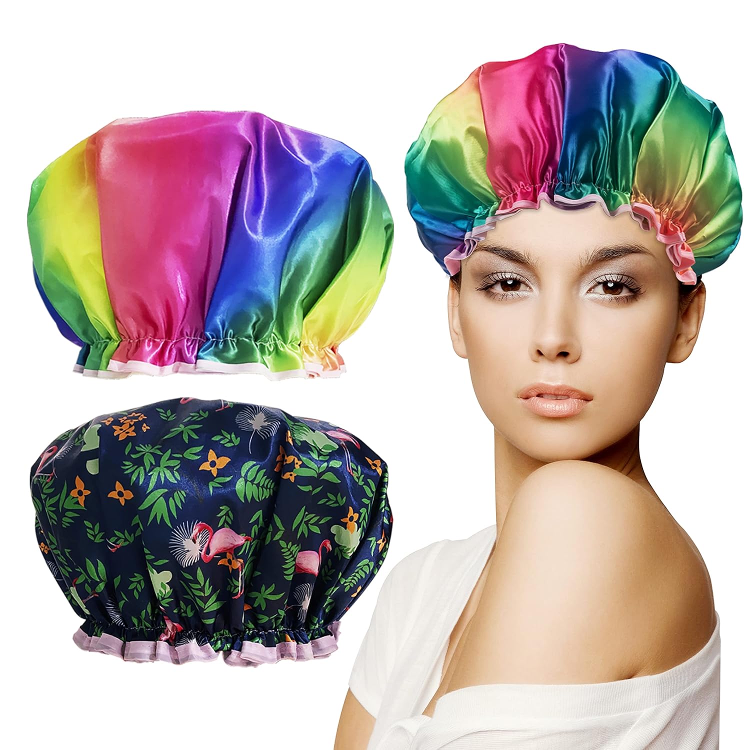 Shower Cap for Women Long Hair, 2 Pack Hair Cap for