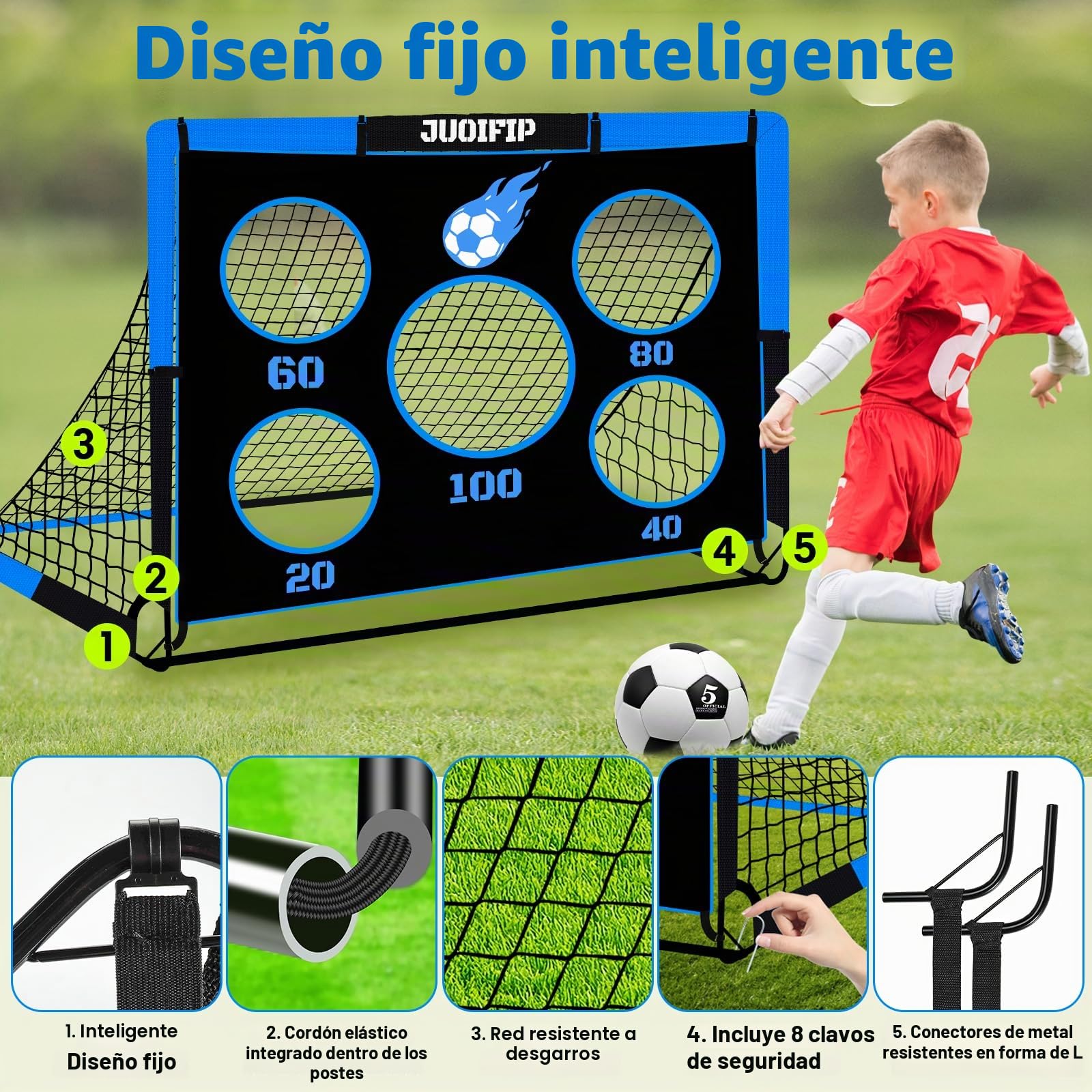Portería de fútbol 3 en 1 para niños, red 150x120 cm, postes de jardín con 2 telas intercambiables y pelota, bolsa de transporte