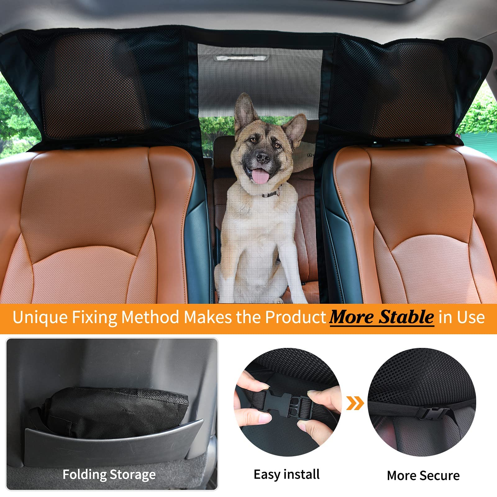 Barrera Para Perros Para Coche, SUV Y Camionetas - Instalación En Asientos Delanteros, Malla Transparente 1280x812mm