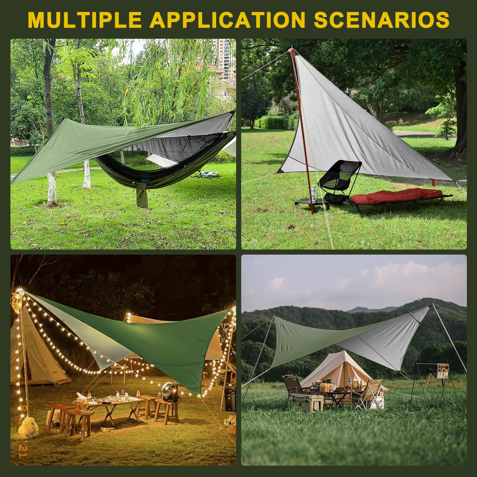 Hossom Toldo Camping Impermeable, 3,4X2,6M Ultraligero y Portátil Toldo de Refugio, ienañda de Campa Hamaca, Protección UV, Anti Desgarro, Tarp para Hamaca Picnic Pesca Camping Senderismo