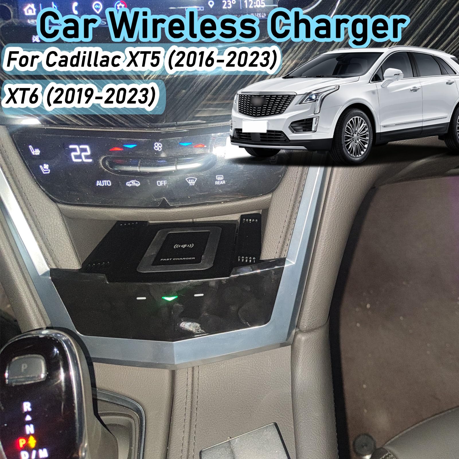 Cenna Caricabatteria da Auto Wireless per Cadillac Xt5 (2016-2023) Xt6 (2019-2023) Accessorio per Tutti I Modelli con Ricarica Rapida Wireless da 15 W, Regalo per La Famiglia