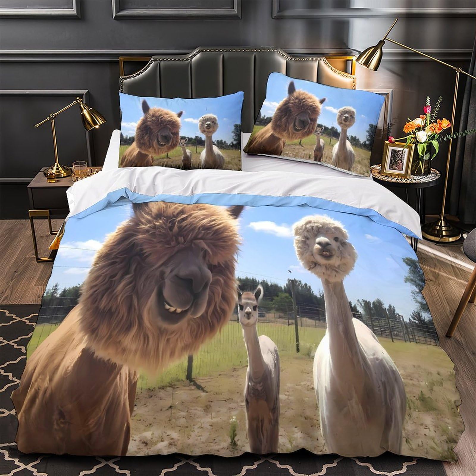 MMDASBVPE Alpaca Family Duvet Cover 3D Design Printed Hotel Quality 3PCs Bedding Set Zipper Comforter Cover Durable All Season for Adults Kids Teens Youth Women Girls Boys Double（200x200cm）