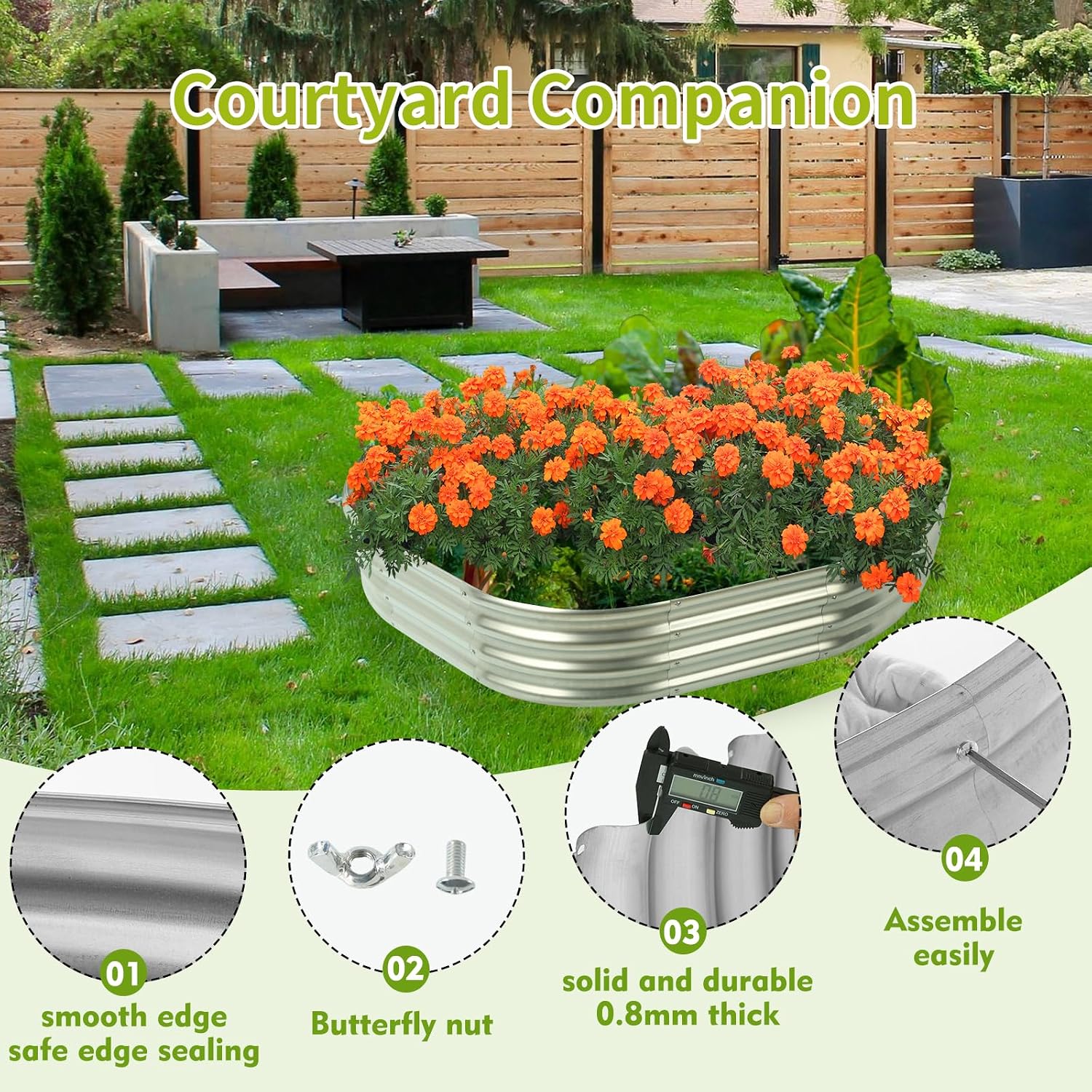 TBMLC Oval Silver Galvanized Planter Box, Metal Raised Garden Bed 6X3X1 FT image 2