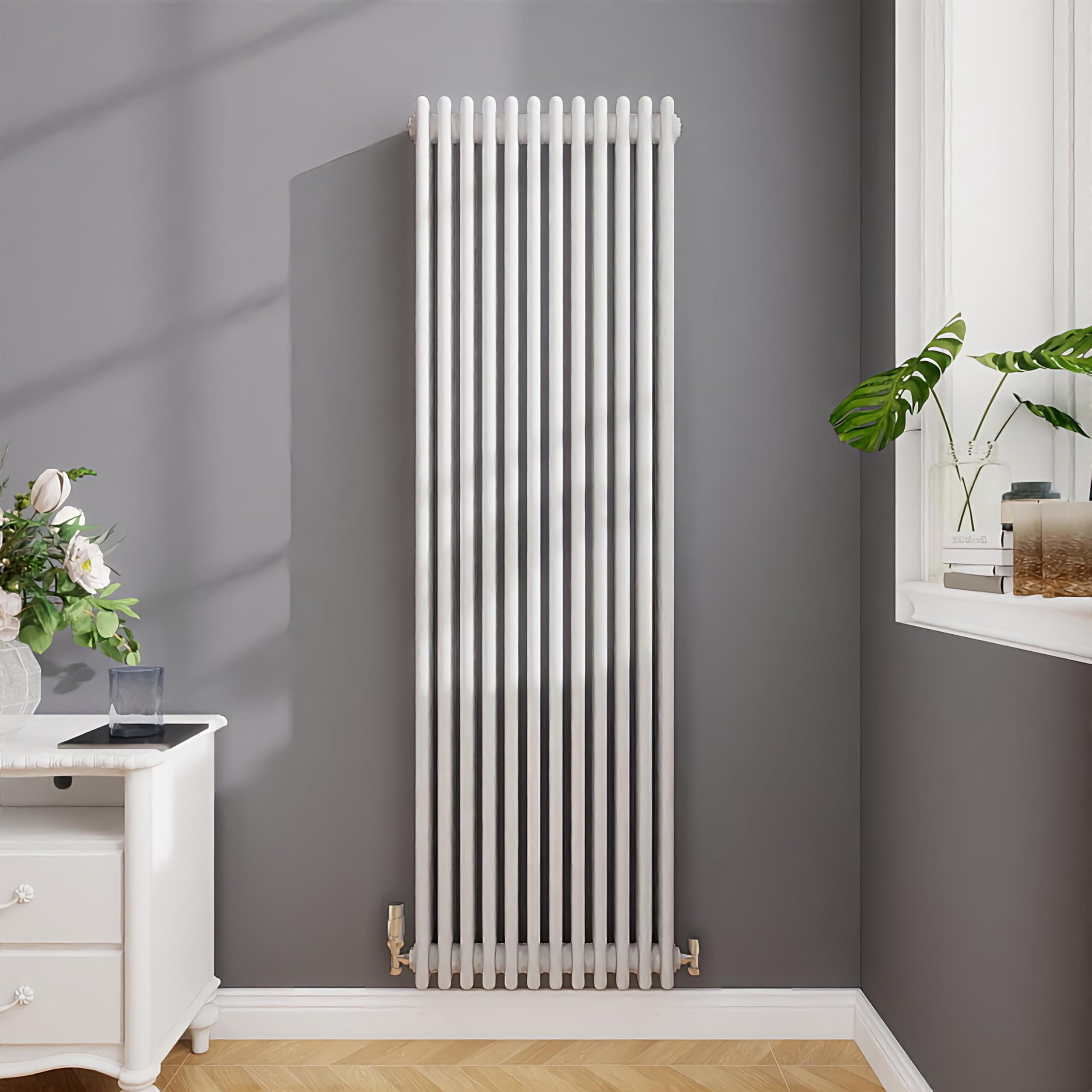 Biubiubath White Traditional Cast Iron Style Radiator Vertical 4 Column 1800X560mm