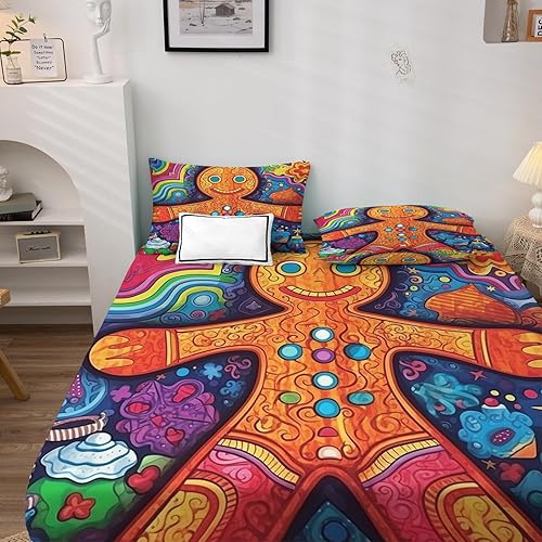 Miniatura 2 de Juego de sábanas de Navidad tamaño California King, sábanas de hombre de jengibre, sábanas y fundas de almohada estampadas de 4 piezas, sábana