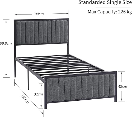 Miniatura 9 de VECELO Base de cama de tamaño matrimonial con cabecera tapizada, plataforma de listones de acero resistente, no necesita somier, gris oscuro Gris