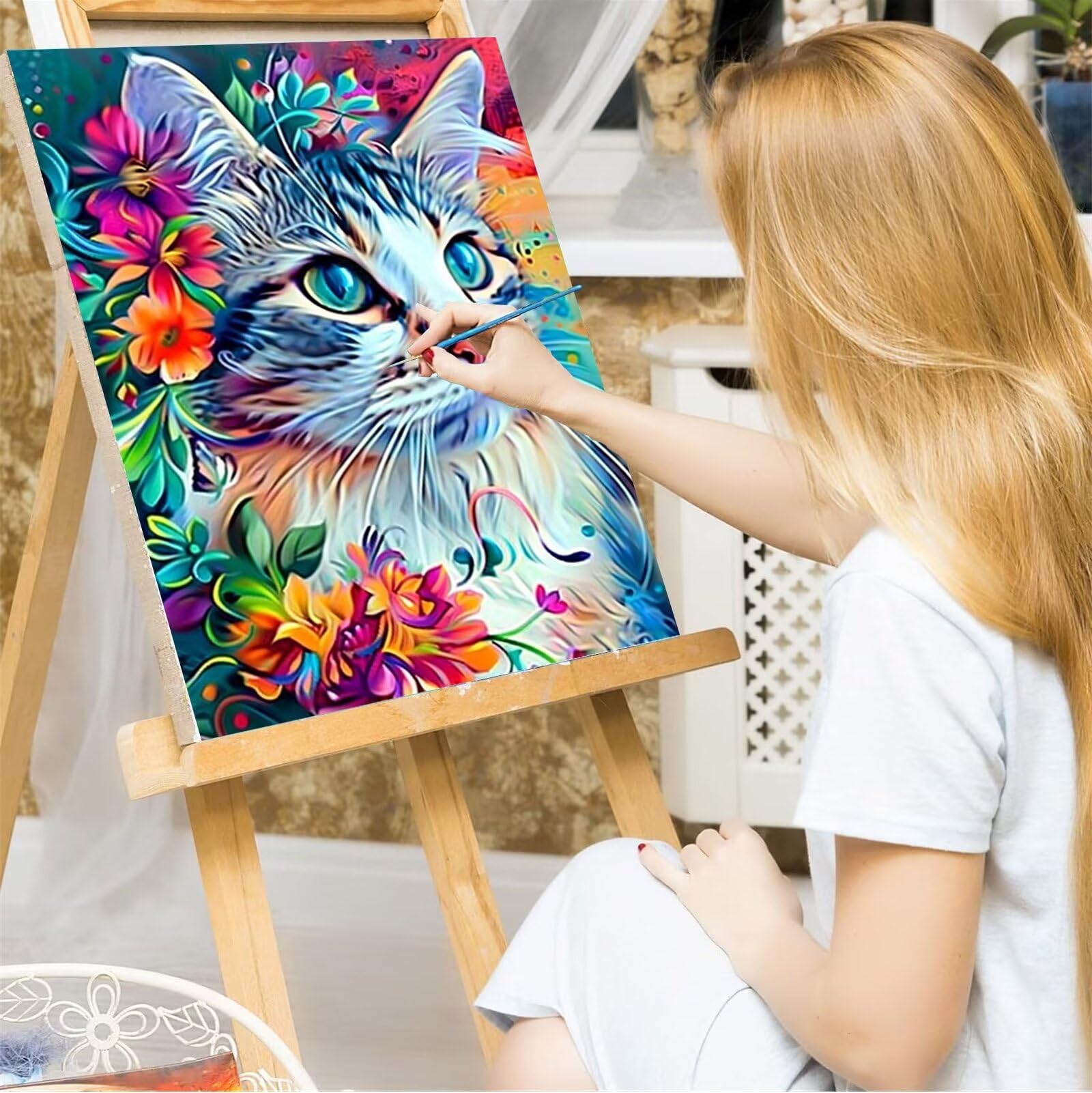 Malen nach Zahlen Kinder ab 7 8 9 10 Jahre Mädchen, Malen nach Zahlen Erwachsene Malen-Nach-Zahlen Kinder Teenager Kreatives fürGeschenkideen Malen nach Zahlen Regenbogen Blick 60x80cm (mit Rahmen)
